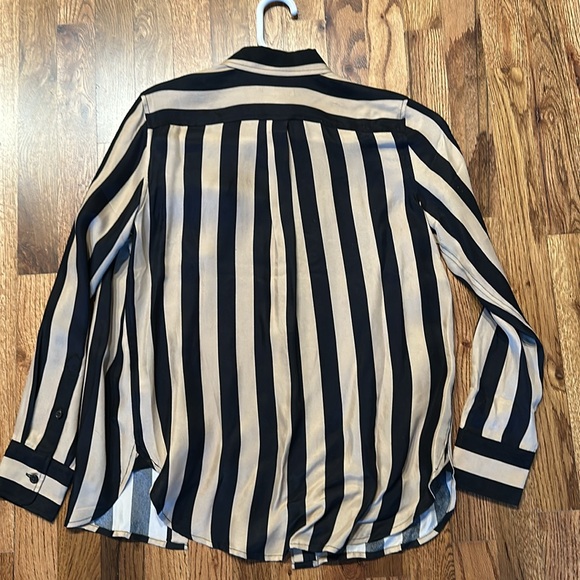 J. Crew | Classic Fit Cupro Blend Shirt In Stripe Black and Tan Size 0 NWT - Picture 4 of 4
